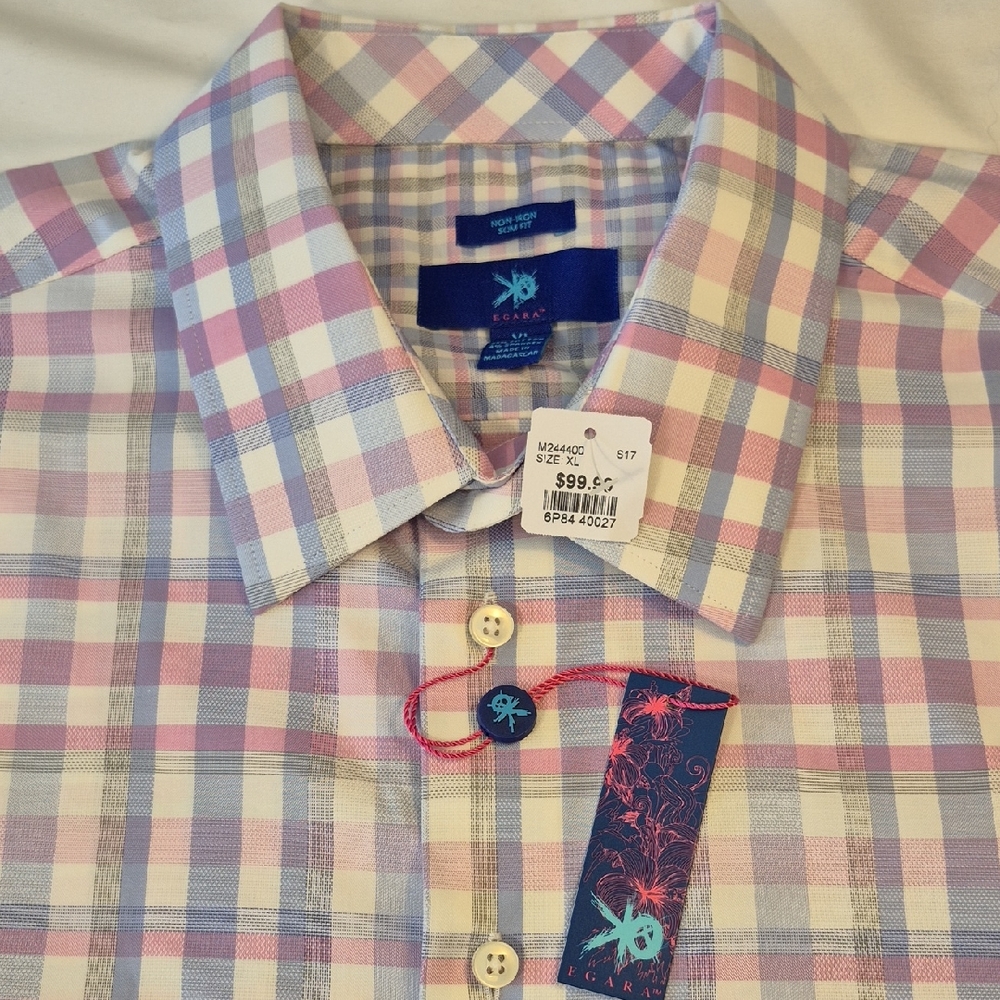 Egara XL Mens Long Sleeve Pink and Blue Button Down Shirt. New With Tags